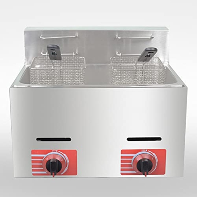 CHUYONGJIN Freidora de Gas de un Solo/Dos Cilindros de 10 l/20 l,freidora Comercial de Pollo Frito con Papas Fritas de Acero Inoxidable con Cesta y Ta