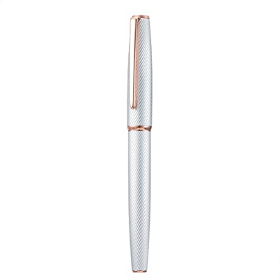 Hongdian - Pluma estilográfica de aluminio plateado A3, punta extra fina de iridio con ribete dorado rosa, diseño de lujo, instrumento de escritura su