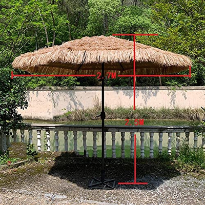 Parasol colgante para exteriores, sombrilla de playa de paja de 2,7 m, sombrilla tejida de paja artificial hawaiana con mecanismo de manivela, sombril