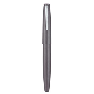 Jinhao 80 - Pluma estilográfica cepillada de fibra gris, punta fina de iridio con convertidor de tinta y estuche para pluma (Clip plateado)