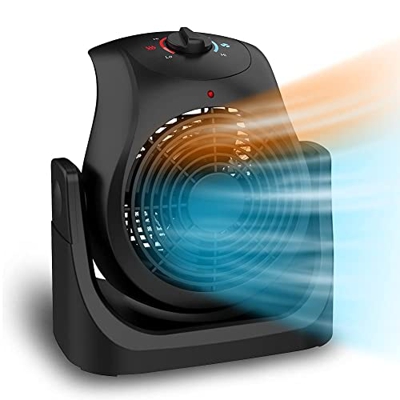 Portable Cooling Fan Air Circulator Fan 45° Tilt 2 Wind Speeds 2 in 1 Heater Fan Combo 1500W Overheat Protection for Home Office Black (Color : Black)