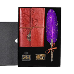 DUOWEI Premium Sprinkle Gold Feather Pen Set, Vintage Dip Pen Bloc de Notas de Hojas Sueltas, Feather Signature Pen for Adultos con portalápices, for  precio
