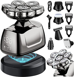 Afeitadoras de cabeza calva cómodas anti-pellizcos Afeitadora de cabeza 7D 6 en 1 afeitadoras de cabeza for hombres calvos, afeitadora eléctrica de ca características