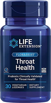 Life Extension, Florassist Throat Health, con S. Salivarius, 30 Pastillas, Probado en Laboratorio, Sin Gluten, Vegetariano, Sin Soja, No GMO