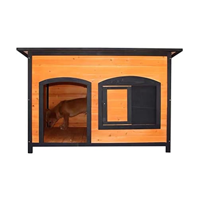 FMOPQ Wooden Dog Kennel Outdoor Dog House with Window Weatherproof Dog Houses Extra Large Pet Shelter Dog Crate Dog Log Cabin Dog Crates