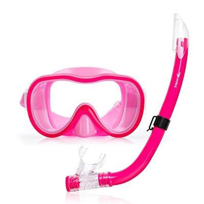 Gafas de Buceo Juego de dos piezas de esnórquel for niños Boquilla suave Esnórquel semiseco Gafas de buceo antivaho de montura grande for estudiantes 