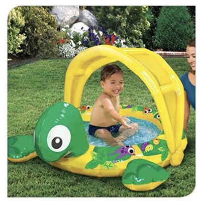 Banzai Jr. Piscina pequeña para niños con sombra para bebés y niños con sombra - Piscina inflable para bebés y niños con sombra (amarillo)