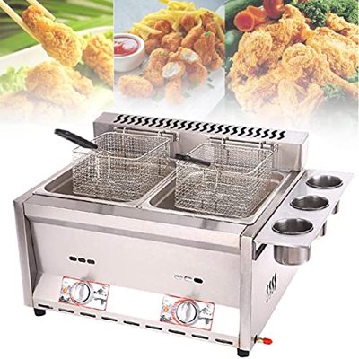 CHUNTIANMEI Freidora Gas Comercial Profesional,Freidora Acero Inoxidable para Encimera Cocina,con Control De Temperatura Ajustable,para Restaurante Co