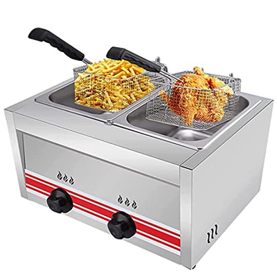 CHUNTIANMEI Freidora de Gas Profesional Freidora Temperatura de la Freidora de Acero Inoxidable Ajustable con Canasta de Aceite Extrable,para encimera