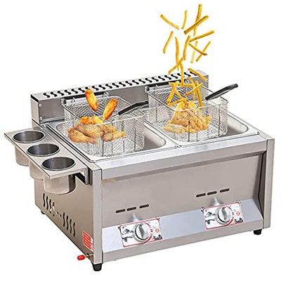 CHUNTIANMEI Freidora De Gas,6L*2 Freidora De Cocina De Gran Capacidad De Acero Inoxidable Comercial,con Canasta Desmontable Antiadherente,Pies Fáciles