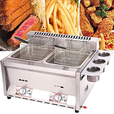 CHUNTIANMEI Freidora De Gas,Freidora De Gas 6L*2 Freidora De Viruta De Gas Acero Inoxidable De Grado Alimenticio Encendido De Pulso Electrónico Antide