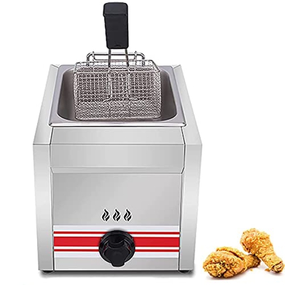 CHUNTIANMEI 10L Deep Fryer Freidora de Gas,Freidora de Gas Profesional de Acero Inoxidable Comercial con Cuchara de Cesta para Encimera de Restaurante