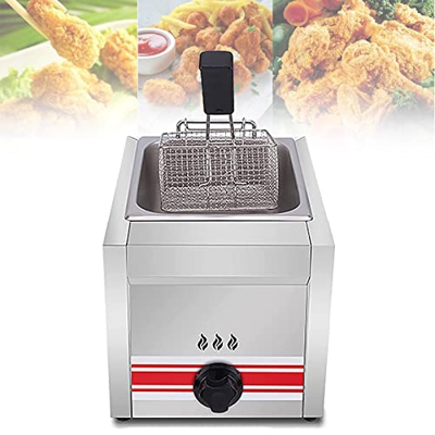 CHUNTIANMEI Freidora De Gas Profesional,Freidora De Acero Inoxidable De 10L De Capacidad con Canasta/Tapa a Prueba De Salpicaduras,para Cocina Comerci