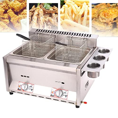 lxiluv Freidora De Acero Inoxidable De 2 litros, Freidora De Gas Comercial, Freidora De Mostrador De Restaurante Casero, Freidora De Mostrador De Rest