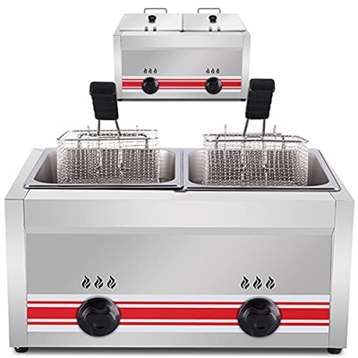 Freidora de gas de gran capacidad con canastas y tapa extraíbles, 2 0l/30l, Control de temperatura independiente, potencia de fuego ajustable, acero i