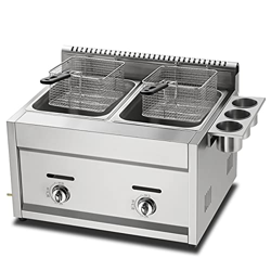 Comercial Lpg Freidora, 1 1L/22L/33L Freidora profunda de gas de gran capacidad, potencia de fuego ajustable, con cestas y tapa extraíbles, 304 freido en oferta