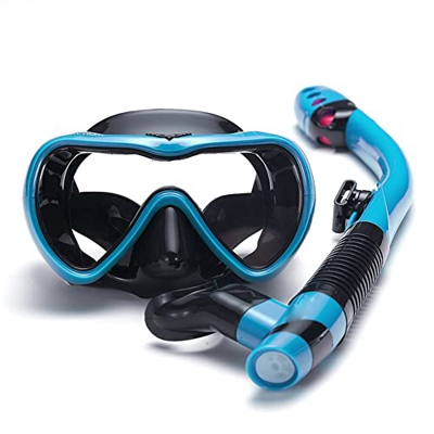 Gafas de Buceo Esnórquel en seco completo Espejo de buceo Erbao Juego de esnórquel con espejo Lente única Vidrio templado antivaho Diadema de silicona