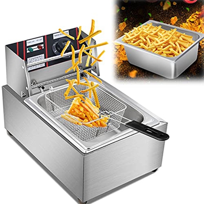 Freidora eléctrica de encimera compacta de 2500W, con un tanque de 10 litros y una olla interna extraíble, control de temperatura ajustable, con mango