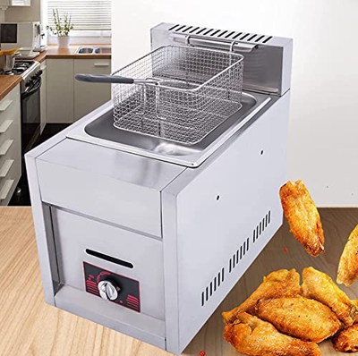 JIADUOFU Freidora Profesional De Gas Comercial,freidora Comercial Profesional,con Canasta/Tapa a Prueba Salpicaduras para Papas Fritas Cocina De Resta