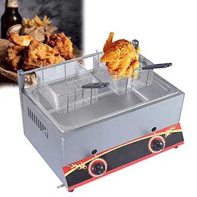 Encimera Lpg Freidora, 1 1L/22L Freidora de gas de gran capacidad, con cesta de frito y tapa, potencia de fuego ajustable, for papas fritas for rosqui