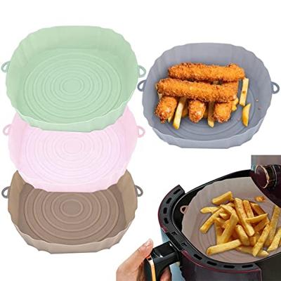 HONGFU 5 Pcs Revestimientos de Silicona para Hornear | Bandeja para freidora de Aire con Forro Redondo para pastelería de Cocina,Revestimiento de Repu