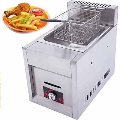 JIADUOFU Freidora De Gas Comercial 6l,freidoras Profesionalesajuste Manual De Temperatura Acero Inoxidable con Cesta Extraíble Freidora De Chips Papas