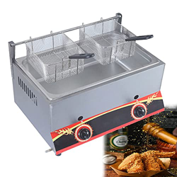 Freidora de gas de gran capacidad, acero inoxidable Lpg Freidora for potencia de fuego ajustable en casa y comercial, con canastas y tapas, for papas  características