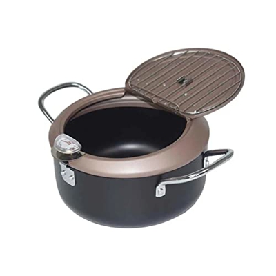 Freidora de acero inoxidable con dispensador de aceite, doble manija, freidora Tempura con termómetro para cocinar alimentos (color: café, tamaño: tal