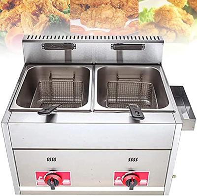 JIADUOFU Freidora de Gas Comercial Profesional,Freidora de Gas licuado de petróleo Lpg de Acero Inoxidable con Cesta y Tapa,Restaurante Cocina Snack B