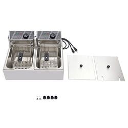 Freidora de acero inoxidable de 12 litros, doble de acero inoxidable, 2 x 6 L, freidora eléctrica de zonas frías características
