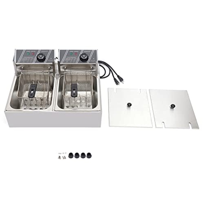 Freidora de acero inoxidable de 12 litros, doble de acero inoxidable, 2 x 6 L, freidora eléctrica de zonas frías