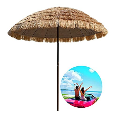 Paraguas de Paja para jardín al Aire Libre de 6.56 pies, sombrilla de Playa de Estilo Tropical Hawaiano, sombrilla Plegable para Sombra, Forma Redonda