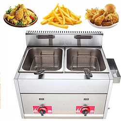 JIADUOFU Freidora Comercial Gas - Freidora de Grasa de Acero Inoxidable Tanque Doble 8Lx2 - con Tapas y cestas Sartenes Fritas Tocino Freidora Huevos  precio