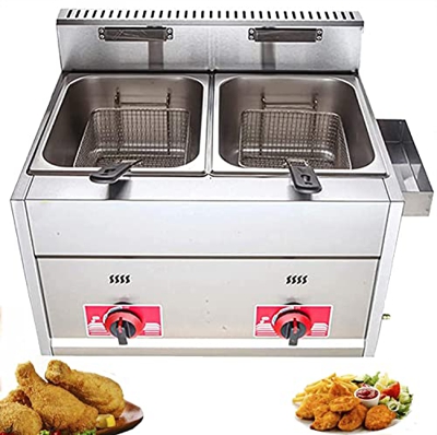 JIADUOFU Freidora de Gas,8L/8+8L Freidora de Gas de Doble Cilindro,freidora de Gas Profesional de Acero Inoxidable Comercial con Cesta,para Restaurant
