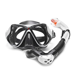 Gafas de Buceo Juego de esnórquel de máscara de buceo rosa de silicona líquida de vidrio templado antivaho for adultos Snorkel seco completo Máscara a características