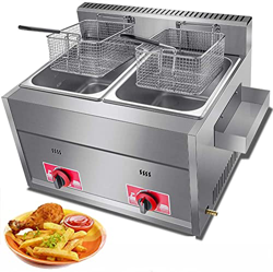 JIADUOFU Freidora Gas Comercial Profesional,Freidora Lpg Acero Inoxidable,Freidora bocadillos Gran Capacidad, Control De Temperatura Independiente,Pot en oferta