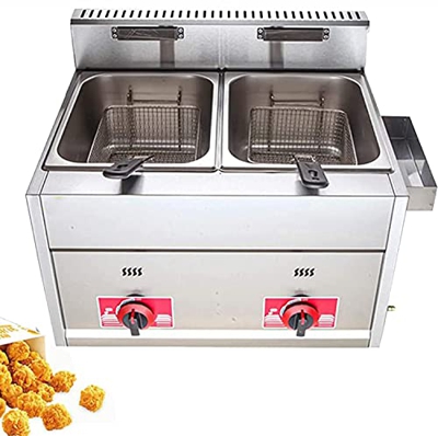 JIADUOFU Freidora de Gas de Escritorio Comercial,Freidora de Gas licuado de petróleo Lpg de Acero Inoxidable con Cesta y Tapa,Restaurante Cocina Snack
