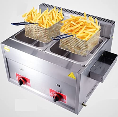 JIADUOFU Deep Fryer Freidora De Gas 8L,Freidora De Gas Profesional De Acero Inoxidable Comercial con Cuchara De Cesta para Encimera De Restaurante Com