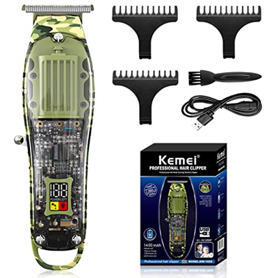 KEMEI Cortapelos profesionales para hombres, cortapelos eléctricos sin cable, cortapelos cortapelos con hoja en T, kit de cortapelos recargable para h