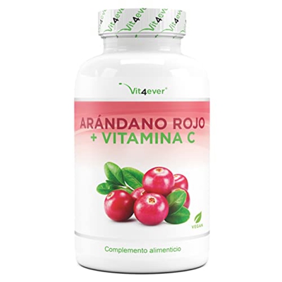 Extracto de arándanos (Cranberry) con vitamina C - 240 cápsulas - Premium: Altamente dosificado con extracto 25:1 - 6% de proantocianidinas (PAC) - Ve