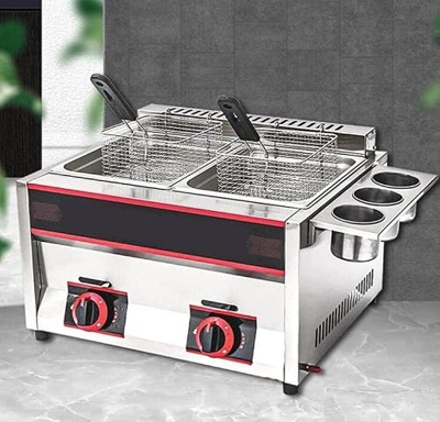 lxiluv Freidora De Gas Profesional, Tanque De Acero Inoxidable para Freidora De Gas De 12l, Freidora De Grasa De Acero Inoxidable con Cesta Extraíble,