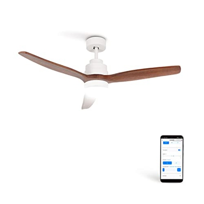 CREATE / WINDSTYLANCE DC / Ventilador de Techo Blanco Aspas Madera Oscura Con Luz / Wifi, Silencioso, Ø132 cm, Potencia 40W