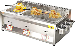 Freidora de Gas,Capacidad 10L * 3 freidora de Acero Inoxidable con Cubierta,Control de Temperatura,Calentamiento rpido,Ahorro de energa y Ahorro de Ga características