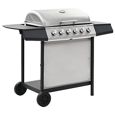 Tidyard Barbacoa Portátil de Gas Barbacoa Gas Piedra Volcanica con 6 Zonas de Cocción Plateado y Negro Acero Inoxidable 112 x 54 x 98 cm