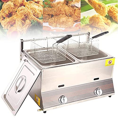 CHUNTIANMEI Deep Fryer Freidora A Gas Freidora Comercial De Acero Inoxidable Freidora Potencia de Fuego Ajustable, con cestas y Tapa para Cocina Comer