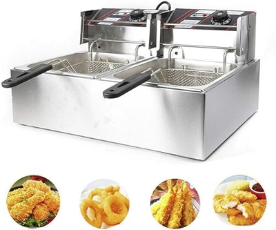 12L 5KW Freidora doble cilindro comercial Freidora eléctrica con gran capacidad de acero inoxidable pinchos olla patatas fritas