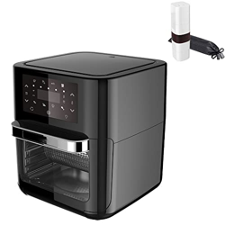 Freidora de aire de 12 litros, horno caliente eléctrico sin aceite para cocinar saludable y baja en grasa, hornear y asar, 1700 W, negro en oferta