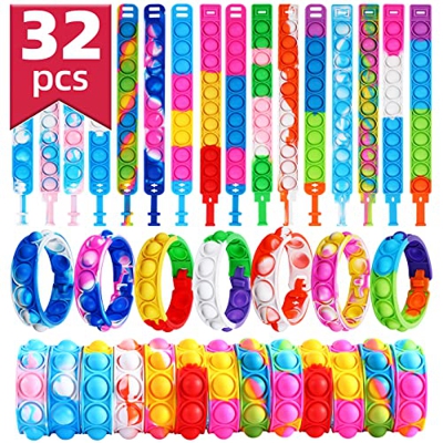 Dora Sicom 32 Pulseras de Silicona para niños, Pulsera de Silicona de descompresión, Pulsera de Goma para aliviar el estrés con la presión de los Dedo