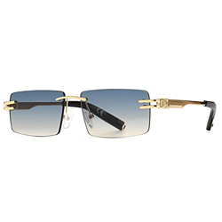SHEEN KELLY Gafas de sol retro sin montura para hombres mujeres rectangulares con montura ultra pequeña gafas de sol con lentes transparentes precio