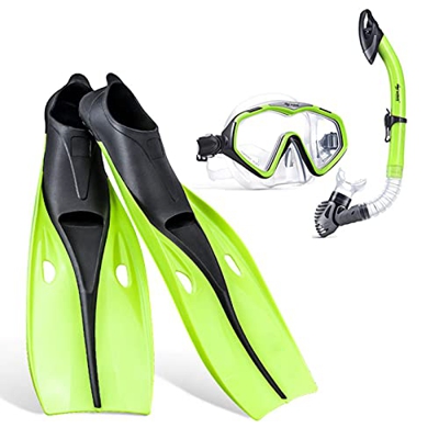 QHYXT Conjunto de esnórquel Paquetes de Equipo de Buceo Que Incluyen Aletas/Aletas de natación Ajustables + Tubo de respiración automático + máscara d